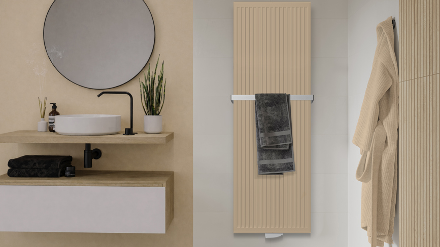 Vertical beige bathroom