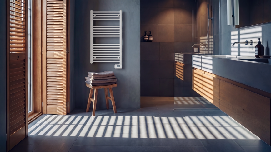 Vertical beige bathroom